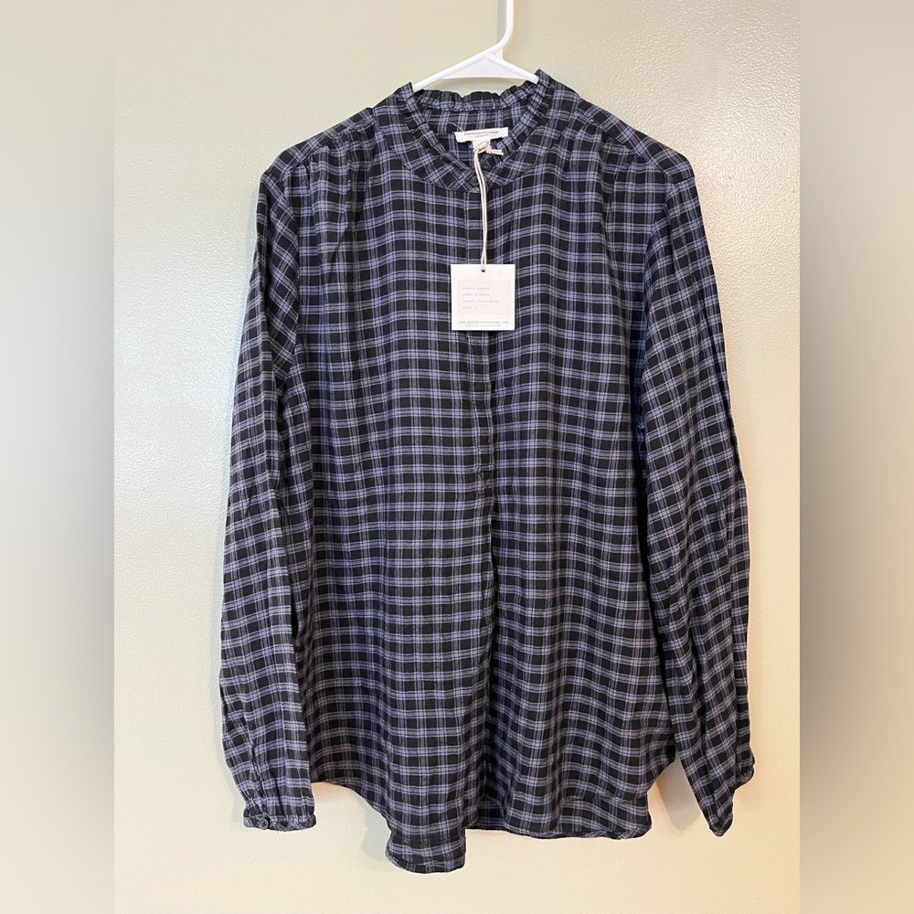 Beach Lunch Lounge Womens Cotton Jessie1/2 Button Long Sleeve Plaid Blouse L NWT